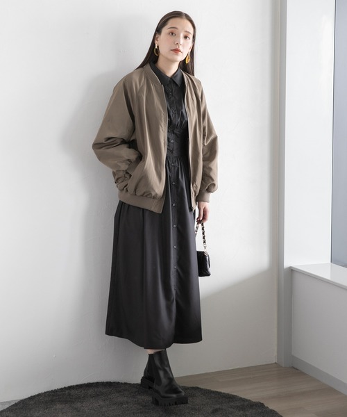 mysty woman(ミスティウーマン)の「リブドッキングシャツワンピース 166169(ワンピース・レディース・オフホワイト/ブラック・FREE)」の8枚目の写真