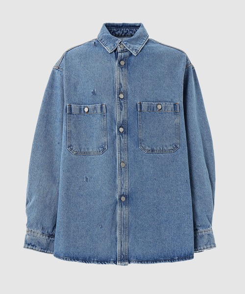 HED MAYNER DESTROYED DENIM SHIRT BLUE XS