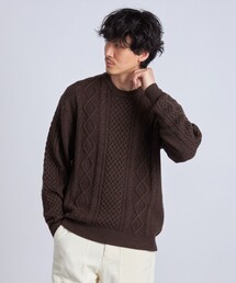 SHIPS any: エコ ウール カシミヤ ケーブル クルーネック セーター◇