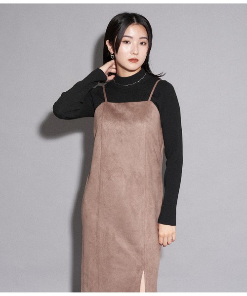 ANAP(アナップ)の「リブプチハイネックトップスカットソー(Tシャツ/カットソー・レディース・モスグリーン/オフホワイト/グレー/ブラック/ライトベージュ・FREE)」の1枚目の写真