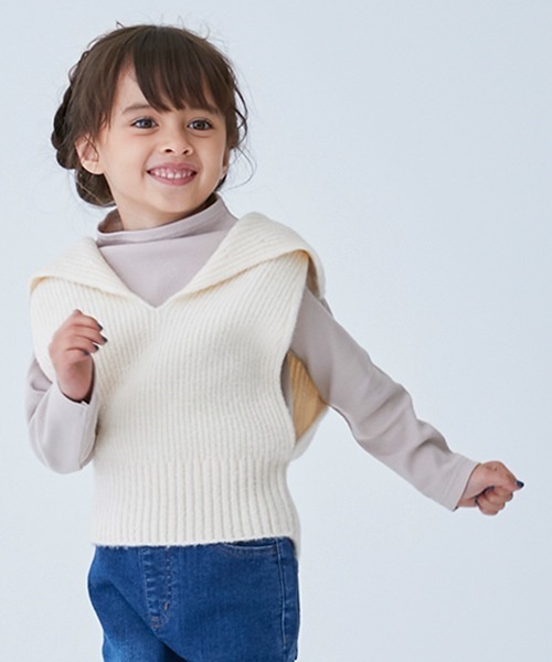 petit main(プティマイン)の「【リンク】ビックカラーベストセット(キッズ)(ニット/セーター・キッズ・アイボリー/モカ・90cm/130cm/120cm/110cm/100cm)」の2枚目の写真