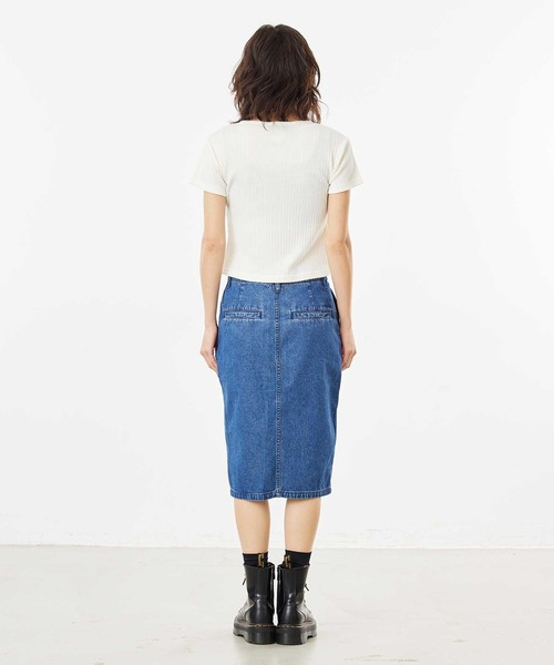 X-girl（エックスガール）の「SLIT SKIRT（デニムスカート・レディース・ライトグリーン/ベージュ/ライトインディゴブルー・XS/S/M）」の13枚目の写真