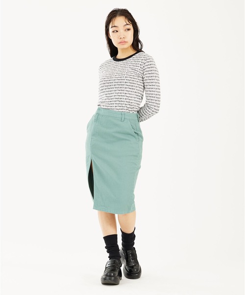 X-girl（エックスガール）の「SLIT SKIRT（デニムスカート・レディース・ライトグリーン/ベージュ/ライトインディゴブルー・XS/S/M）」の17枚目の写真