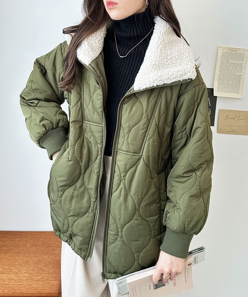 GeeRA（ジーラ）の「衿ボア波キルトブルゾン（ブルゾン・レディース・ブラック/カーキ/サンドグレー・MEDIUM）」の14枚目の写真