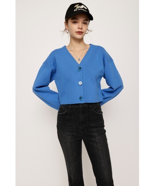 SLY(スライ)の「MILANO RIB CROP C/D ミラノリブ クロップ カーディガン ショート丈(カーディガン/ボレロ・レディース・アイボリー/ライトブルー/杢グレー/オレンジ・FREE)」の3枚目の写真