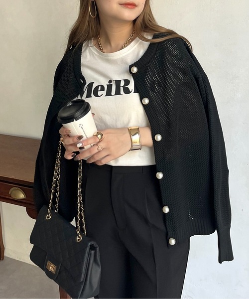 prose verse（プロズヴェール）の「パールボタン2WAYメッシュカーディガン（カーディガン/ボレロ・レディース・グリーン/アイボリー/ピンク/ブラック・ﾌﾘ-）」の3枚目の写真