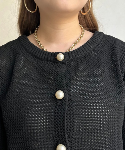 prose verse（プロズヴェール）の「パールボタン2WAYメッシュカーディガン（カーディガン/ボレロ・レディース・グリーン/アイボリー/ピンク/ブラック・ﾌﾘ-）」の5枚目の写真