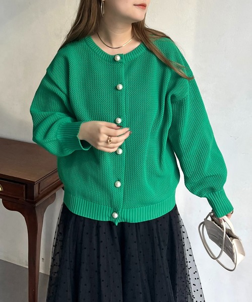 prose verse（プロズヴェール）の「パールボタン2WAYメッシュカーディガン（カーディガン/ボレロ・レディース・グリーン/アイボリー/ピンク/ブラック・ﾌﾘ-）」の8枚目の写真