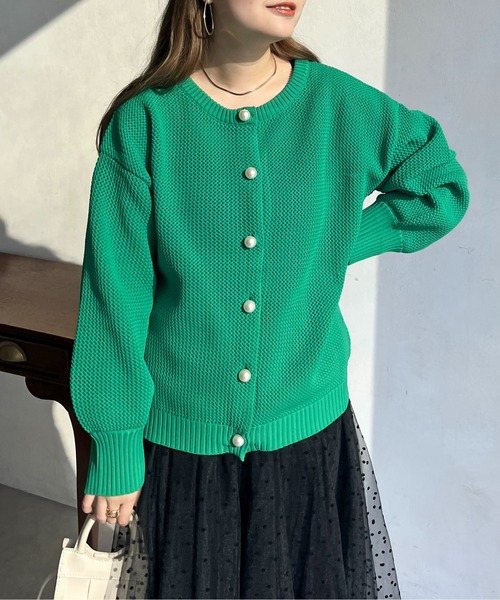 prose verse（プロズヴェール）の「パールボタン2WAYメッシュカーディガン（カーディガン/ボレロ・レディース・グリーン/アイボリー/ピンク/ブラック・ﾌﾘ-）」の9枚目の写真