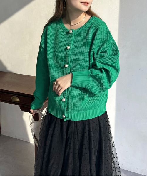 prose verse（プロズヴェール）の「パールボタン2WAYメッシュカーディガン（カーディガン/ボレロ・レディース・グリーン/アイボリー/ピンク/ブラック・ﾌﾘ-）」の10枚目の写真