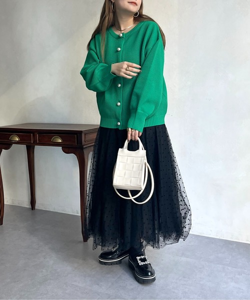 prose verse（プロズヴェール）の「パールボタン2WAYメッシュカーディガン（カーディガン/ボレロ・レディース・グリーン/アイボリー/ピンク/ブラック・ﾌﾘ-）」の12枚目の写真