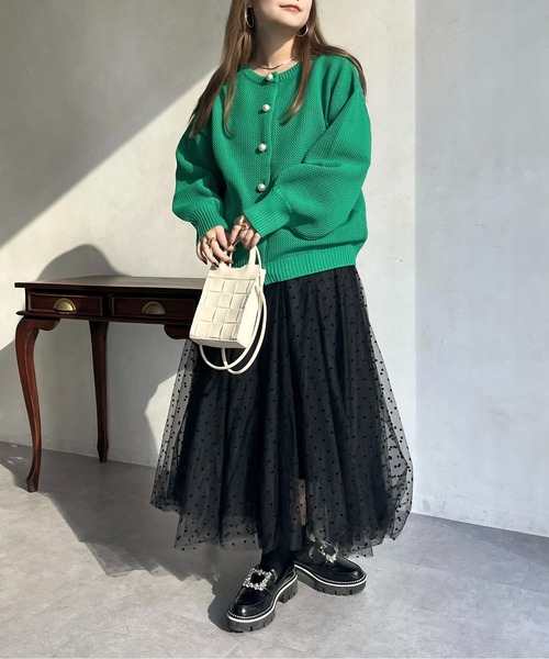 prose verse（プロズヴェール）の「パールボタン2WAYメッシュカーディガン（カーディガン/ボレロ・レディース・グリーン/アイボリー/ピンク/ブラック・ﾌﾘ-）」の14枚目の写真