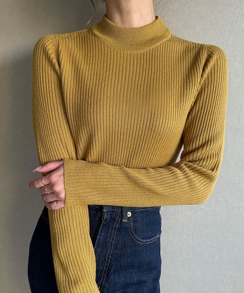 JUNOAH（ジュノア）の「プチハイネックリブニット（ニット/セーター・レディース・オフホワイト/グリーン/ブラック/ベージュ/ブルー/ピンク系その他/グレイッシュベージュ/ボルドー/イエロー・MEDIUM/LARGE）」の7枚目の写真