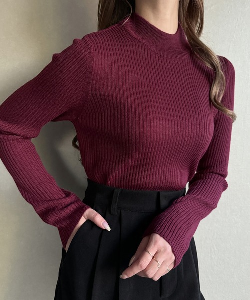 JUNOAH（ジュノア）の「プチハイネックリブニット（ニット/セーター・レディース・オフホワイト/グリーン/ブラック/ベージュ/ブルー/ピンク系その他/グレイッシュベージュ/ボルドー/イエロー・MEDIUM/LARGE）」の9枚目の写真