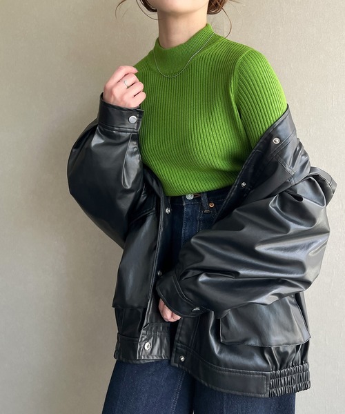 JUNOAH（ジュノア）の「プチハイネックリブニット（ニット/セーター・レディース・オフホワイト/グリーン/ブラック/ベージュ/ブルー/ピンク系その他/グレイッシュベージュ/ボルドー/イエロー・MEDIUM/LARGE）」の14枚目の写真