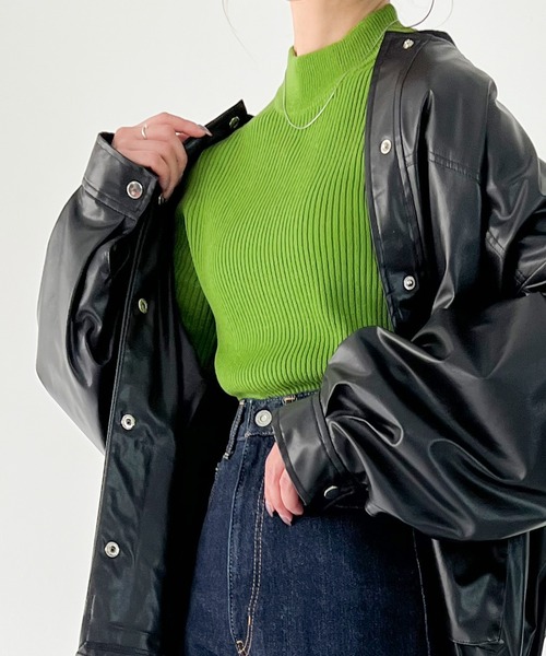 JUNOAH（ジュノア）の「プチハイネックリブニット（ニット/セーター・レディース・オフホワイト/グリーン/ブラック/ベージュ/ブルー/ピンク系その他/グレイッシュベージュ/ボルドー/イエロー・MEDIUM/LARGE）」の16枚目の写真