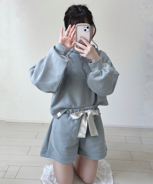 Mysa&Liina(ミーサリーナ)の「yuririn*コラボ パーカー×ショートパンツセット(ルームウェア/パジャマ・レディース・チャコールグレー/ピンクベージュ/サックスブルー/ベージュ・M/L)」の14枚目の写真