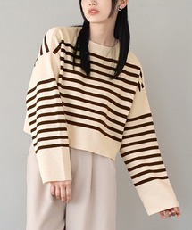 パネルボーダー ショート丈ニット