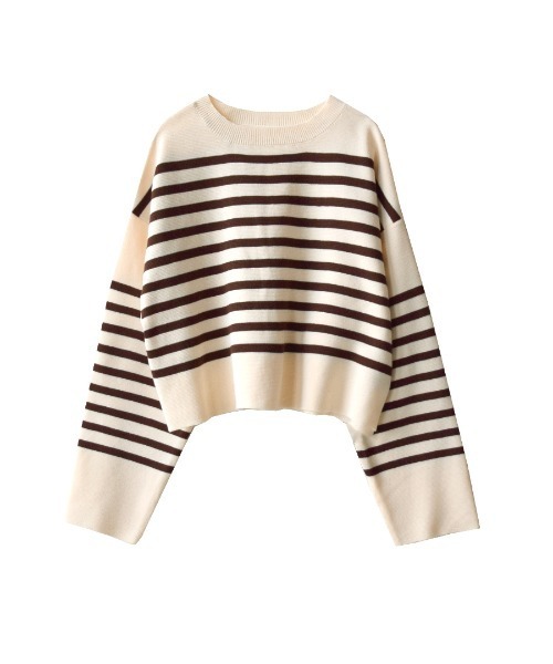 MIMIMEMETE(ミミメメット)の「パネルボーダー ショート丈ニット(ニット/セーター・レディース・ブルー/ブラウン・フリー)」の5枚目の写真