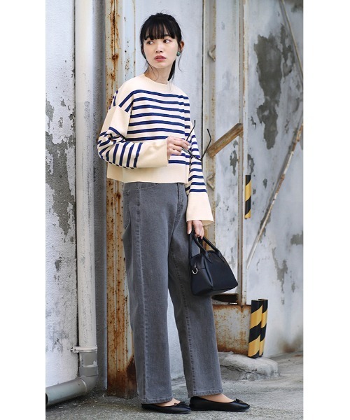 MIMIMEMETE(ミミメメット)の「パネルボーダー ショート丈ニット(ニット/セーター・レディース・ブルー/ブラウン・フリー)」の8枚目の写真