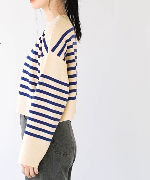 MIMIMEMETE(ミミメメット)の「パネルボーダー ショート丈ニット(ニット/セーター・レディース・ブルー/ブラウン・フリー)」の10枚目の写真