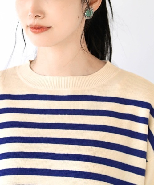 MIMIMEMETE(ミミメメット)の「パネルボーダー ショート丈ニット(ニット/セーター・レディース・ブルー/ブラウン・フリー)」の4枚目の写真