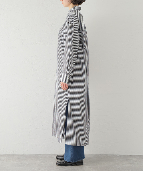 JOURNAL STANDARD（ジャーナルスタンダード）の「コットンブロードストライプシャツワンピース（シャツワンピース・レディース・ブラック/ブルー・FREE）」の10枚目の写真
