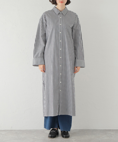 JOURNAL STANDARD（ジャーナルスタンダード）の「コットンブロードストライプシャツワンピース（シャツワンピース・レディース・ブラック/ブルー・FREE）」の7枚目の写真