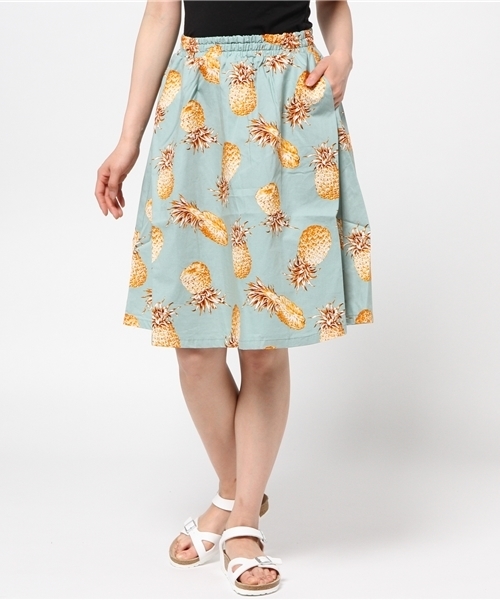 CIAOPANIC（チャオパニック）の「【Ciaopanic】　パイナップル柄フレアSK（スカート・レディース・ホワイト/エメラルド・FREE）」の2枚目の写真