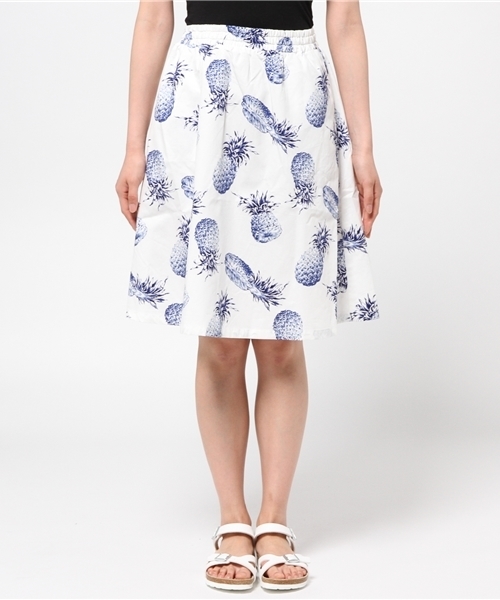 CIAOPANIC（チャオパニック）の「【Ciaopanic】　パイナップル柄フレアSK（スカート・レディース・ホワイト/エメラルド・FREE）」の3枚目の写真