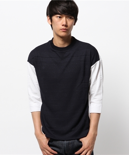 WHO'S WHO gallery（フーズフーギャラリー）の「【EXCHANGEZ】2ジャガードニット（Tシャツ/カットソー・メンズ・ホワイト/ネイビー・FREE）」の2枚目の写真