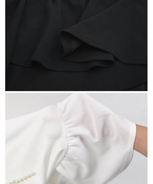 Re:EDIT（リエディ）の「[洗濯機で洗える]パール付きキーネックカットジョーゼットペプラムトップス（Tシャツ/カットソー・レディース・ホワイト/ブラック・MEDIUM/LARGE）」の10枚目の写真