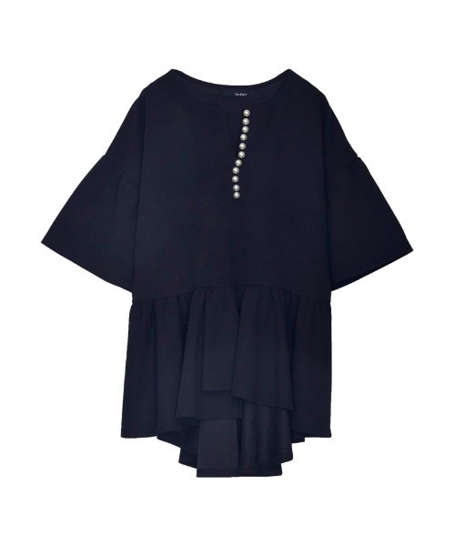 Re:EDIT（リエディ）の「[洗濯機で洗える]パール付きキーネックカットジョーゼットペプラムトップス（Tシャツ/カットソー・レディース・ホワイト/ブラック・MEDIUM/LARGE）」の8枚目の写真