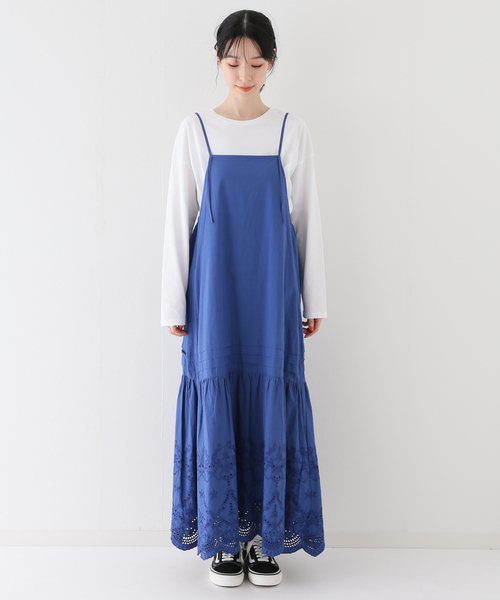 B.C STOCK（ベーセーストック）の「スカラ刺繍キャミワンピース