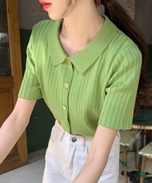 LAC-VERT | 変形ボタンリブニットポロシャツ(シャツ/ブラウス)