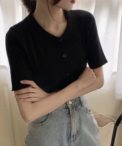 LAC-VERT（ラック・ヴェール）の「変形ボタンリブニットポロシャツ（シャツ/ブラウス・レディース・グリーン/ピンク/ホワイト/ブラック・FREE）」の16枚目の写真