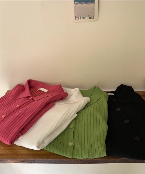 LAC-VERT（ラック・ヴェール）の「変形ボタンリブニットポロシャツ（シャツ/ブラウス・レディース・グリーン/ピンク/ホワイト/ブラック・FREE）」の18枚目の写真