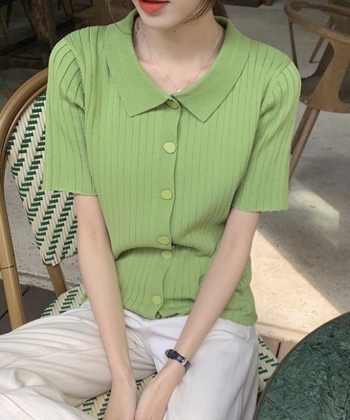LAC-VERT（ラック・ヴェール）の「変形ボタンリブニットポロシャツ（シャツ/ブラウス・レディース・グリーン/ピンク/ホワイト/ブラック・FREE）」の17枚目の写真