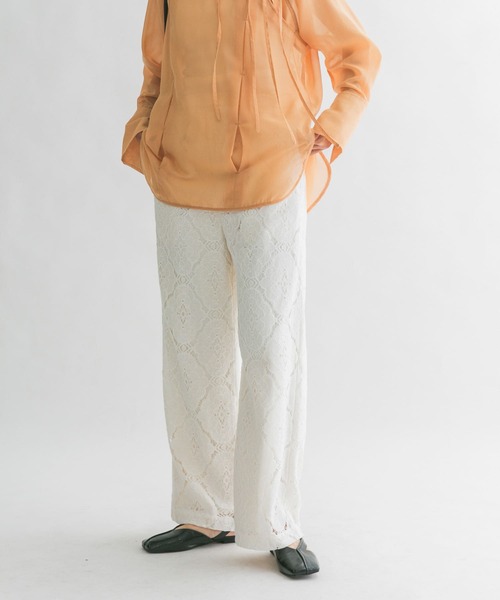 国内発送【DKNY】レース ハイウエスト ストレートレッグ パンツ ストレッチスキニーパンツ ブラック グレー[品番：LCLW0002152