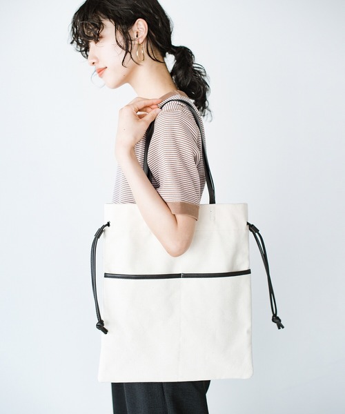 haco!(ハコ)の「【jou jou lier】キャンバス×合皮巾着トートバッグ(トートバッグ・レディース・ブラック/グリーン・ONE SIZE)」の7枚目の写真