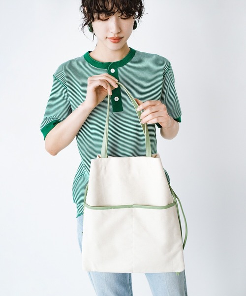 haco!(ハコ)の「【jou jou lier】キャンバス×合皮巾着トートバッグ(トートバッグ・レディース・ブラック/グリーン・ONE SIZE)」の9枚目の写真