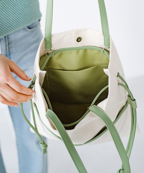 haco!(ハコ)の「【jou jou lier】キャンバス×合皮巾着トートバッグ(トートバッグ・レディース・ブラック/グリーン・ONE SIZE)」の21枚目の写真