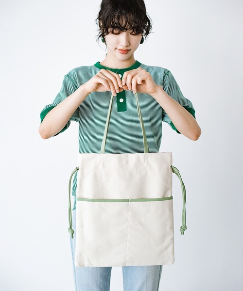 haco!(ハコ)の「【jou jou lier】キャンバス×合皮巾着トートバッグ(トートバッグ・レディース・ブラック/グリーン・ONE SIZE)」の12枚目の写真