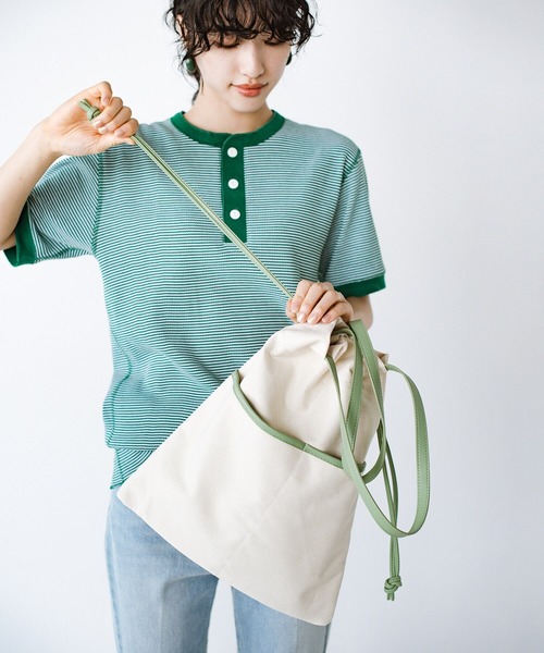haco!(ハコ)の「【jou jou lier】キャンバス×合皮巾着トートバッグ(トートバッグ・レディース・ブラック/グリーン・ONE SIZE)」の13枚目の写真