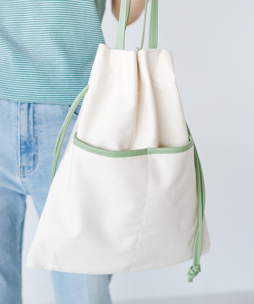 haco!(ハコ)の「【jou jou lier】キャンバス×合皮巾着トートバッグ(トートバッグ・レディース・ブラック/グリーン・ONE SIZE)」の22枚目の写真