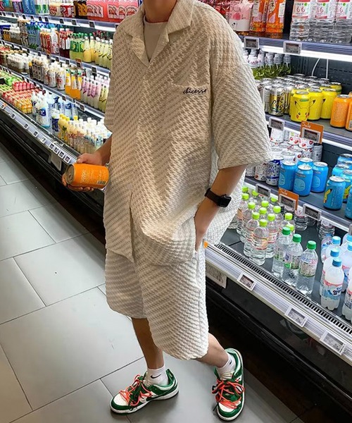 Anchor Smith（アンカー スミス）の「【 セットアップ 】立体ジャガード半袖オープンカラーシャツ＆ワイドショートパンツ（セットアップ・メンズ・ブラック/ホワイト・L/M）」の2枚目の写真