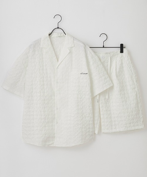 Anchor Smith（アンカー スミス）の「【 セットアップ 】立体ジャガード半袖オープンカラーシャツ＆ワイドショートパンツ（セットアップ・メンズ・ブラック/ホワイト・L/M）」の3枚目の写真