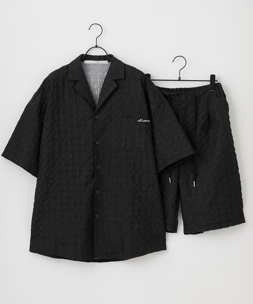 Anchor Smith（アンカー スミス）の「【 セットアップ 】立体ジャガード半袖オープンカラーシャツ＆ワイドショートパンツ（セットアップ・メンズ・ブラック/ホワイト・L/M）」の5枚目の写真