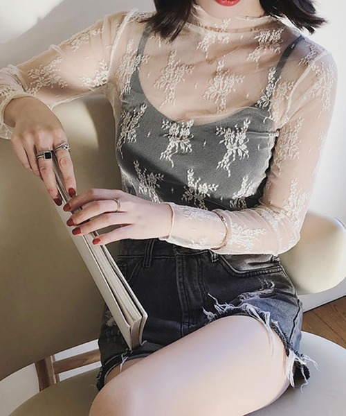 NinaetLina（ニナエリナ）の「レースチュールハイネックインナー（Tシャツ/カットソー・レディース・グレー/ブラック/ベージュ/キャメル/テラコッタ/ホワイト・FREE）」の5枚目の写真