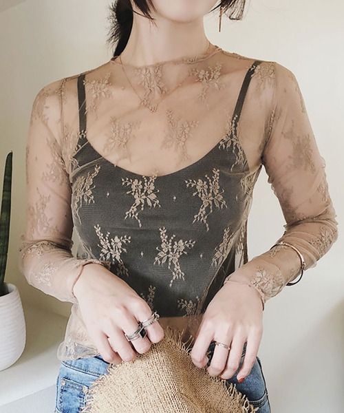 NinaetLina（ニナエリナ）の「レースチュールハイネックインナー（Tシャツ/カットソー・レディース・グレー/ブラック/ベージュ/キャメル/テラコッタ/ホワイト・FREE）」の6枚目の写真